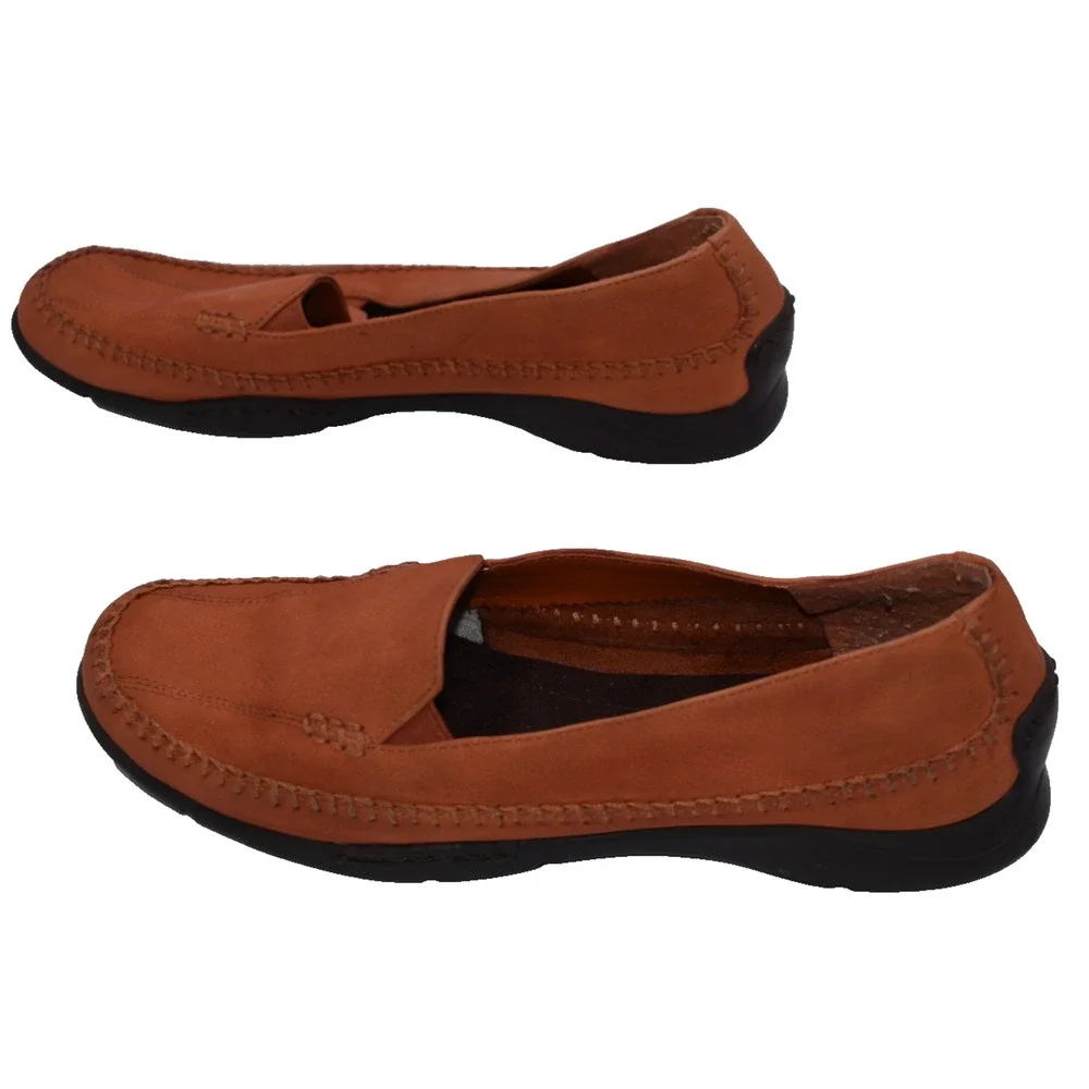 NATURALIZER Driving Loafer Shoes -- Orange Leather Flats 198P42 -- Womens 8